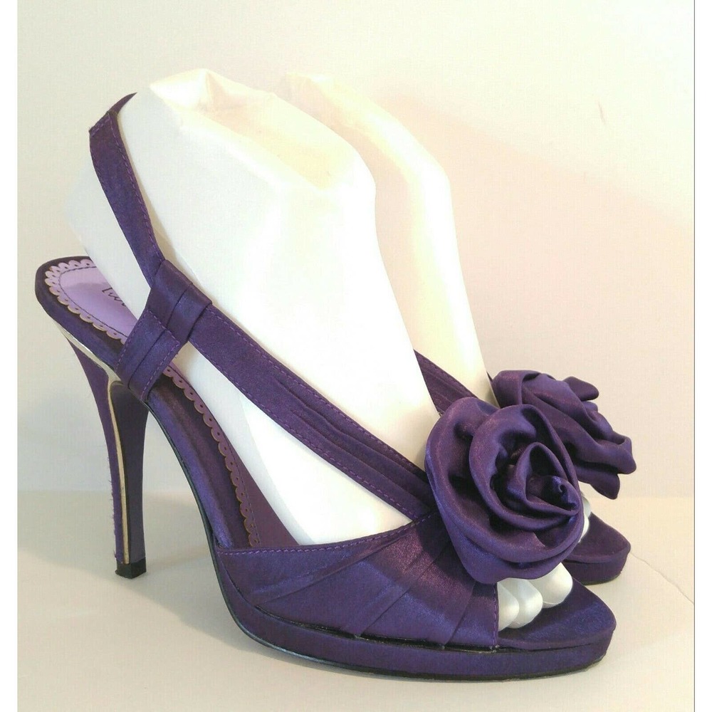 Lui Chung Heels 7 Purple Satin Slingbacks Peep Toe